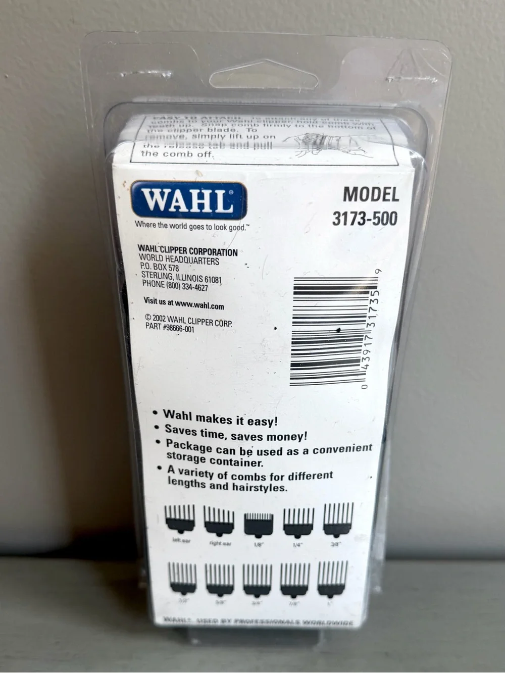 Wahl Hair Clipper Guide Comb Set of 10- 1/8